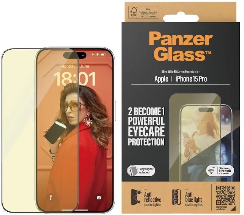 Ochranné sklo PanzerGlass Apple iPhone 15 Pro AntiRexní & AntiBlue s inštalačným rámčekom