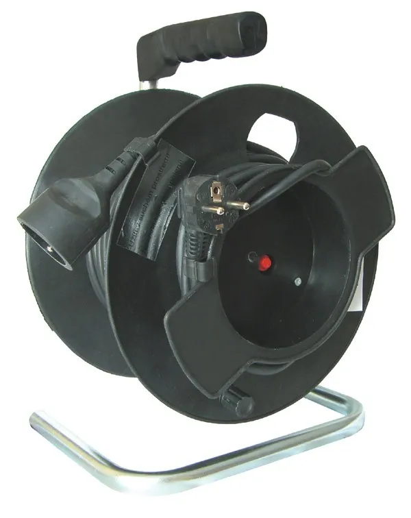 Solight predlžovací prívod na bubne, 1 zásuvka, 25m, čierny kábel, 3x 1,5mm2