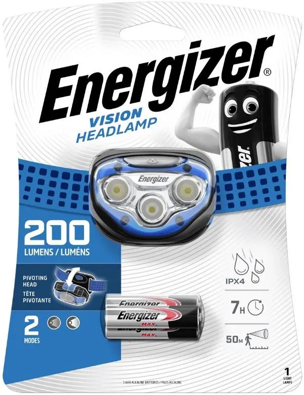Čelovka Energizer Headlight Vision 200 lm, so svetelným výkonom 200 lm, dosvit 50 m, maxim