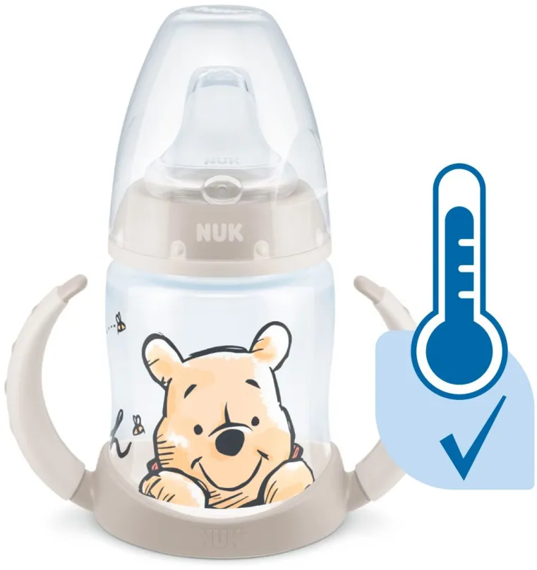 Fľaša na pitie pre deti NUK fľaštička na učenie DISNEY-Medvedík Pú s kontrolou teploty 150 ml béžová (mix motívov)