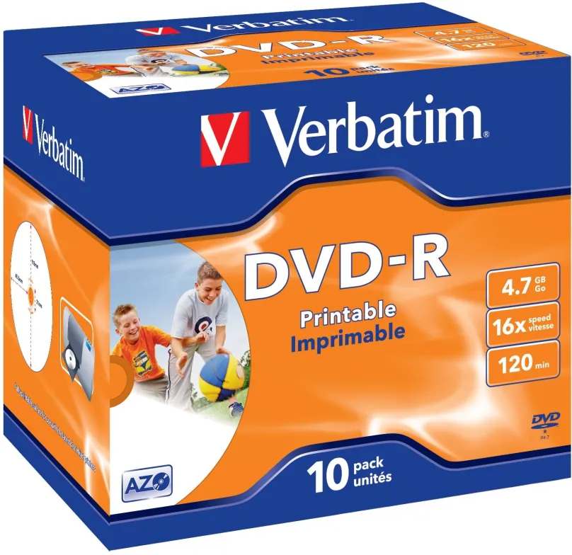 Médiá VERBATIM DVD-R AZO 4,7 GB, 16x, printable, šperk case 10 ks