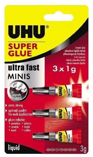 Lepidlo UHU Super Glue Minis 3 x 1 g, sekundové, zaistí pevný typ spoja, univerzálne použ