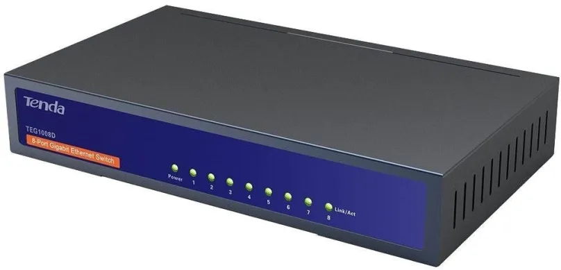 Switch Tenda TEG1008D, desktop, 8x RJ-45, 8x 10/100/1000Base-T, L2, prenosová rýchlosť LAN