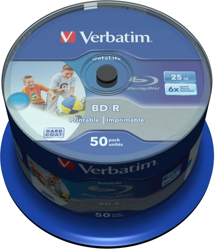 Médiá VERBATIM BD-R SL DataLife 25GB, 6x, printable, spindle 50 ks, BD-R Single Layer, kap