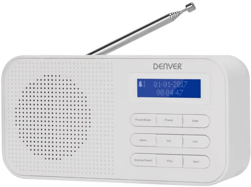 Rádio Denver DAB-42WHITE, klasické, prenosné, DAB+ a FM tuner s 10 predvoľbami, výkon 1 W,