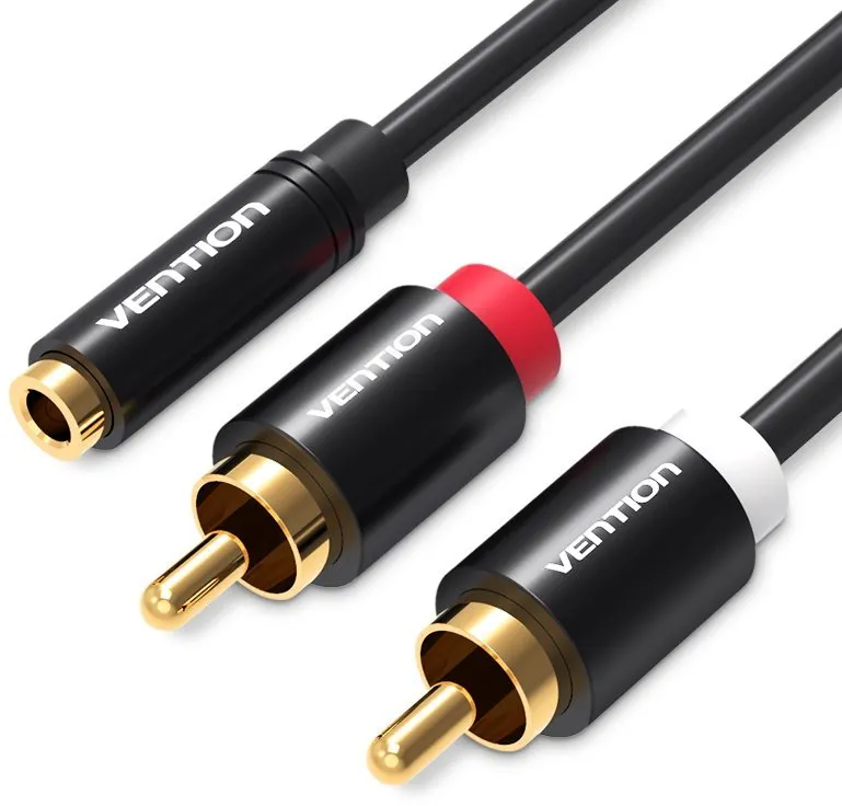 Audio kábel Vention 3.5mm Jack Female to 2x RCA Male Audio Cable 2m Black Metal Type