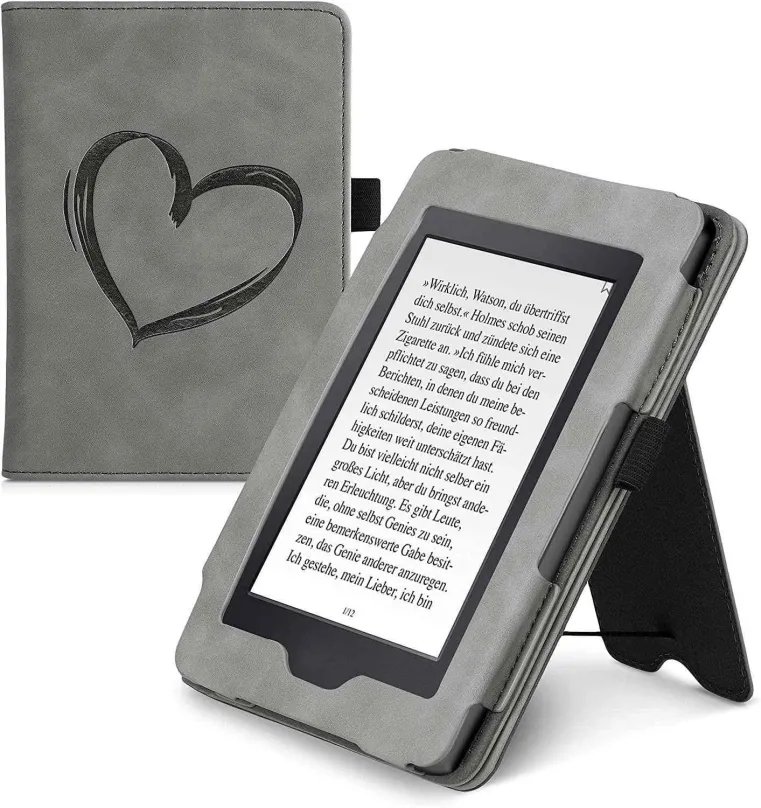 Púzdro na čítačku kníh KW Mobile - Brushed Heart - KW5567501 - Púzdro pre Amazon Kindle Paperwhite 1/2/3 - šedé