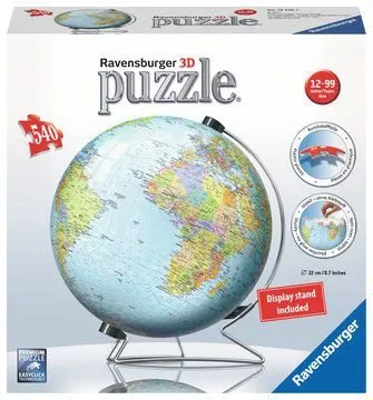 3D puzzle Ravensburger 124367 Ball Globus (anglický), 540 dielikov v balení, téma guľa, ma