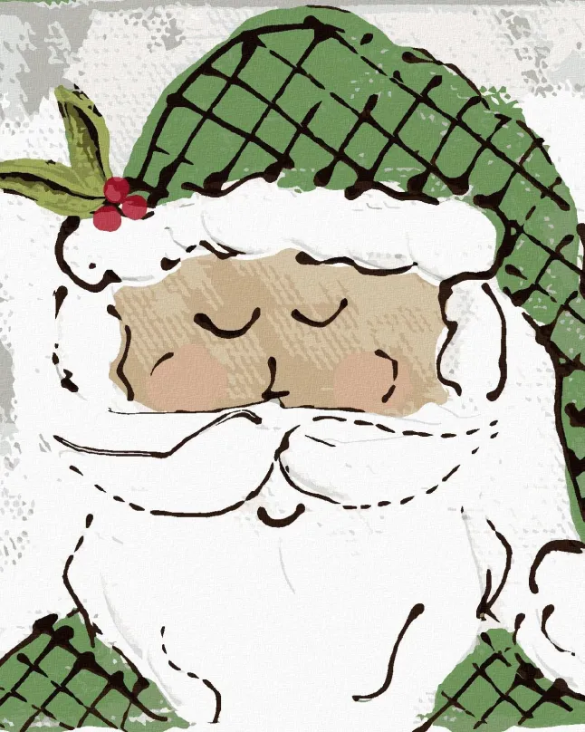 Maľovanie podľa čísel Santa so zelenou čiapkou (Haley Bush), 40x50 cm, bez rámu a bez vypnutia plátna