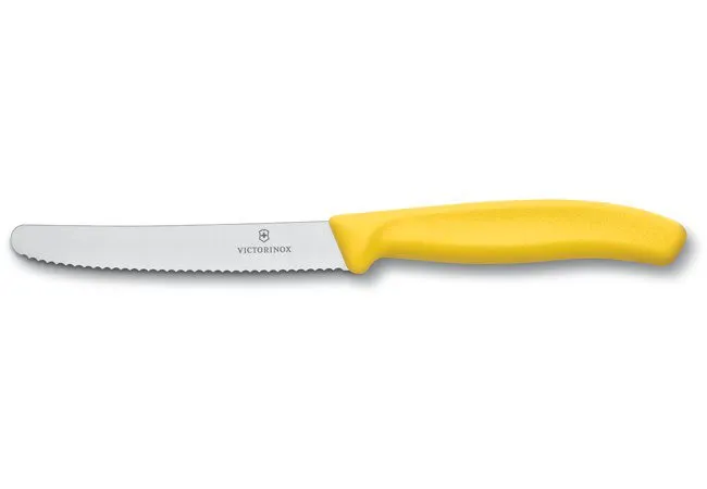 Kuchynský nôž Victorinox nôž na paradajky s vlnkovaným ostrím 11 cm žltý
