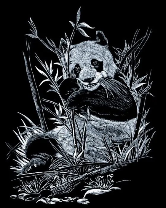 Strieborný škrabací obrázok Panda