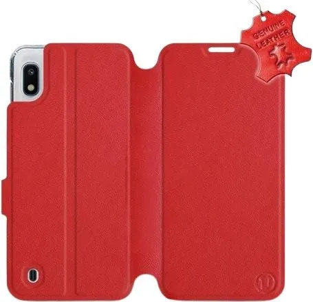 Kryt na mobil Flip puzdro na mobil Samsung Galaxy A10 - Červené - kožené - Red Leather