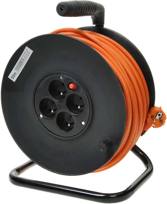 Napájací kábel PremiumCord predlžovací kábel 230V 50m bubon, 4x zásuvka, oranžový