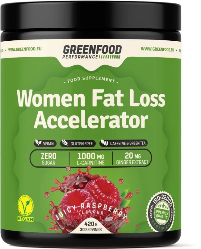 Spaľovač tukov GreenFood Nutrition Performance Women Fat Loss Accelerator Juicy raspberry 420g