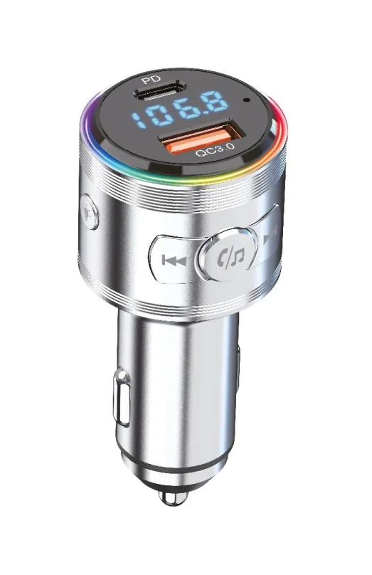 WG Car charger - FM vysielač - QC 3.0 18W s USB-C slot 30W PD (Silver)