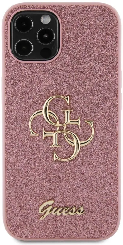 Kryt na mobil Guess PU Fixed Glitter 4G Metal Logo Zadný Kryt pre iPhone 12/12 Pre Pink