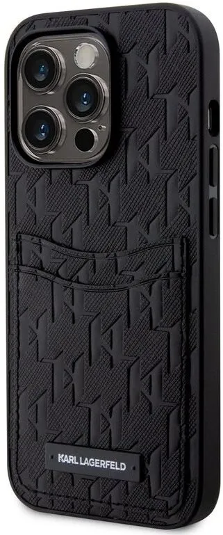 Kryt na mobil Karl Lagerfeld Saffiano Monogram Card Slot Zadný Kryt pre iPhone 14 Black