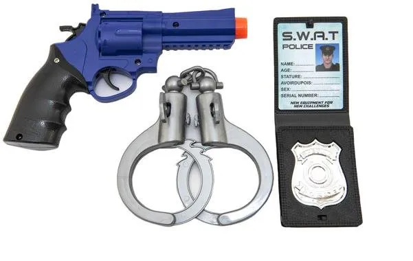 Detská pištoľ Policajná sada plast pištoľ klapací 18x13cm + putá + odznak na karte 18x38x4cm