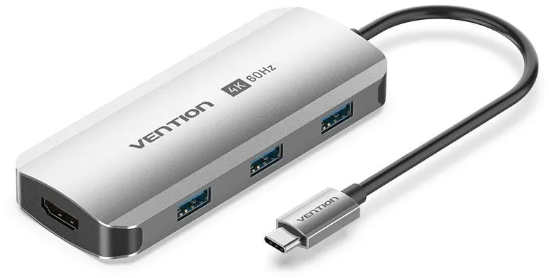 Replikátor portov Vention 5-in-1 USB-C na HDMI/USB 3.0 x3/PD Docking Station 0.15M Gray Aluminum Alloy Type