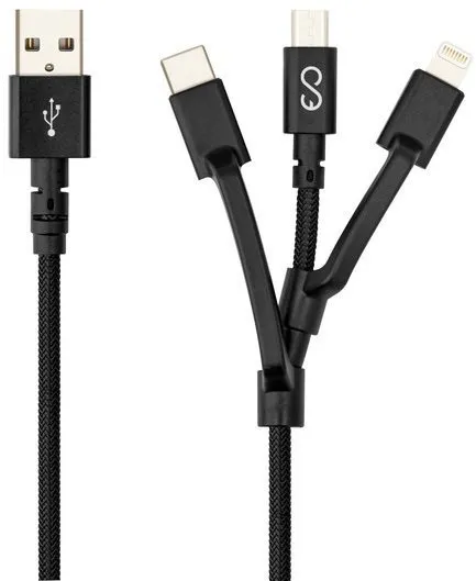 Dátový kábel Epico opletený kábel 3in1 (USB-C, MicroUSB a Lightning to USB-A) - čierny
