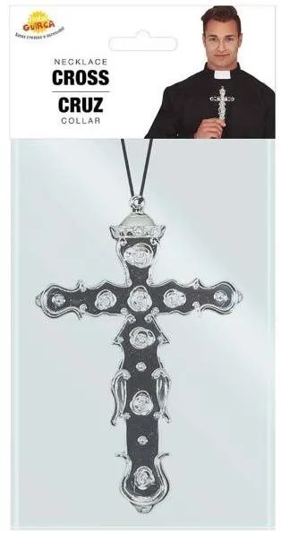 Doplnok ku kostýmu Kríž na krk strieborný - kňaz - 15 cm