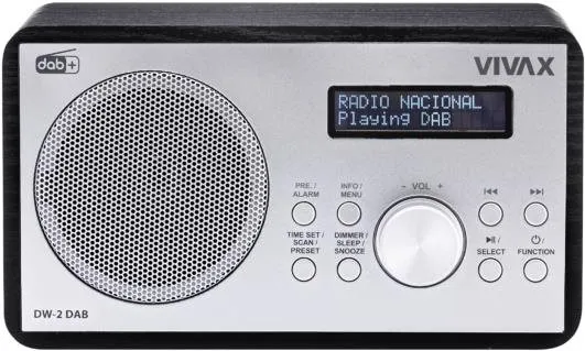 Rádio VIVAX DW-2 Black, klasické, prenosné, DAB+ a FM tuner, výkon 2 W, vstup AUX, výs.