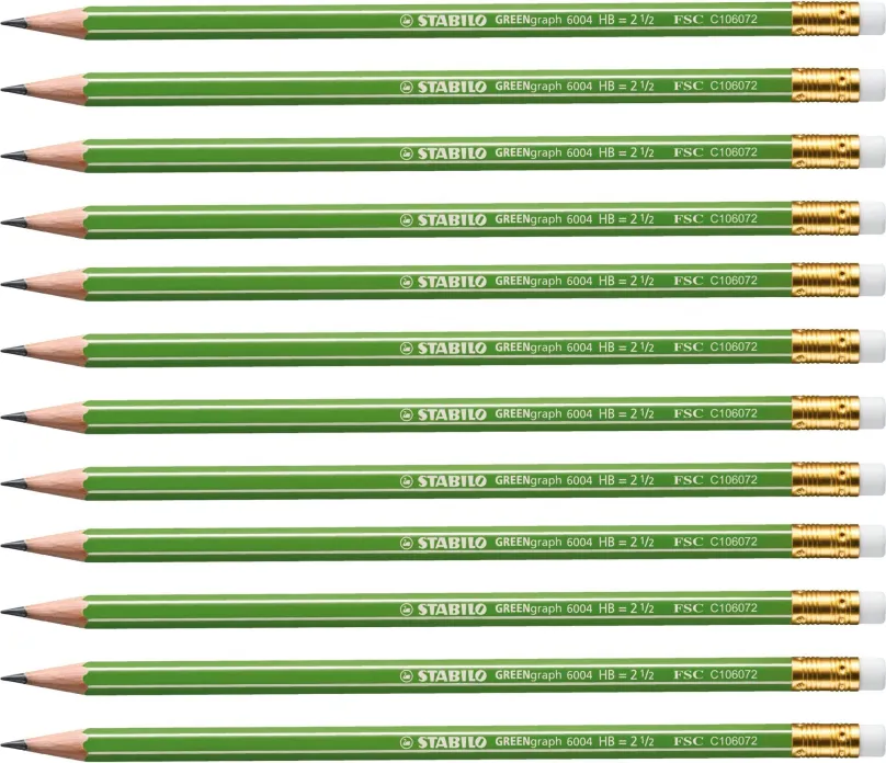 Ceruzka STABILO GREENgraph HB, šesťhranná s gumou - balenie 12 ks