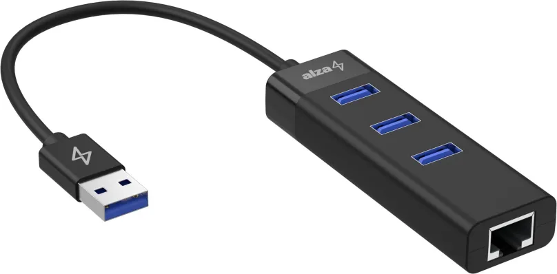 USB Hub AlzaPower Core USB-A (M) na 3× USB-A (F) s LAN čierna