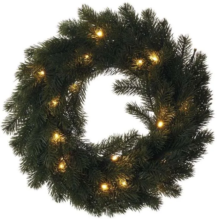 Vianočné osvetlenie EMOS LED vianočný veniec, 40 cm, 2x AA, vnútorná, teplá biela, časovač