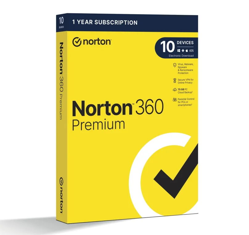 Internet Security Norton 360 Premium 75GB, VPN, 1 užívateľ, 10 zariadení, 12 mesiacov (elektronická licencia)