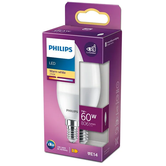 Philips 8719514309623 LED žiarovka 7W/60W | E14 | 806lm | 2700K | B38