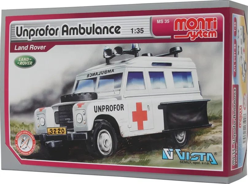 Model auta Monti System MS 35 – Unprofor Ambulance, mierka 1 : 35, z moderného obdobia, vh