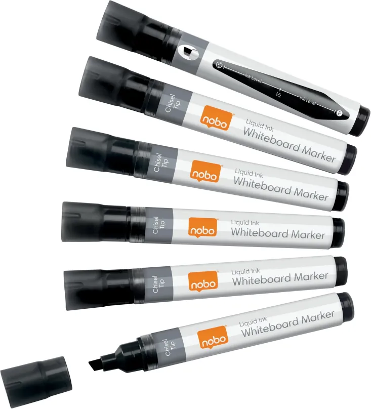 Popisovač NOBO Liquid Ink Whiteboard Pens Chisel Tip, čierny - balenie 10 ks