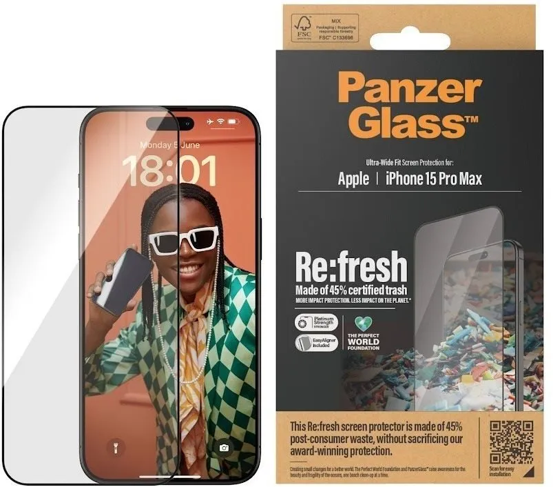 Ochranné sklo PanzerGlass Recycled Glass Apple iPhone 15 Pro Max s inštalačným rámčekom