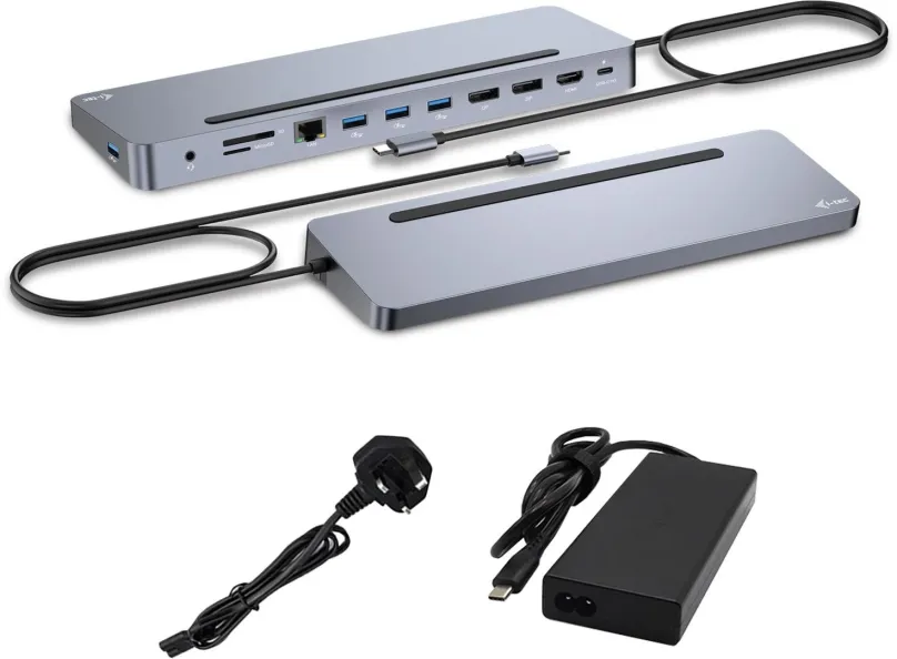 Dokovacia stanica i-tec USB-C Metal Ergonomic 4K 3x Display Docking Station, Power Delivery 100W + USB-C Charger 100W