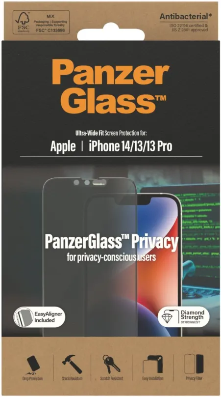 Ochranné sklo PanzerGlass Privacy Apple iPhone 14/13/13 Pro s inštalačným rámčekom