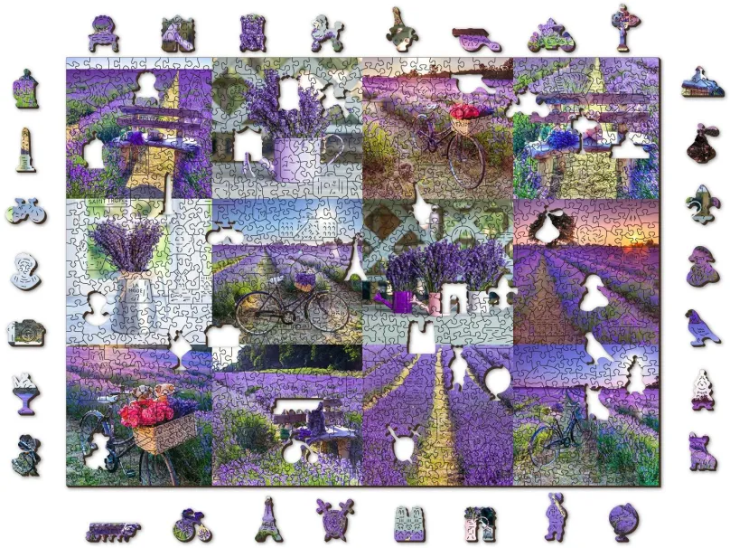 Puzzle Woden City Drevené puzzle Levanduľové Francúzsko 2v1, 1010 dielikov eko