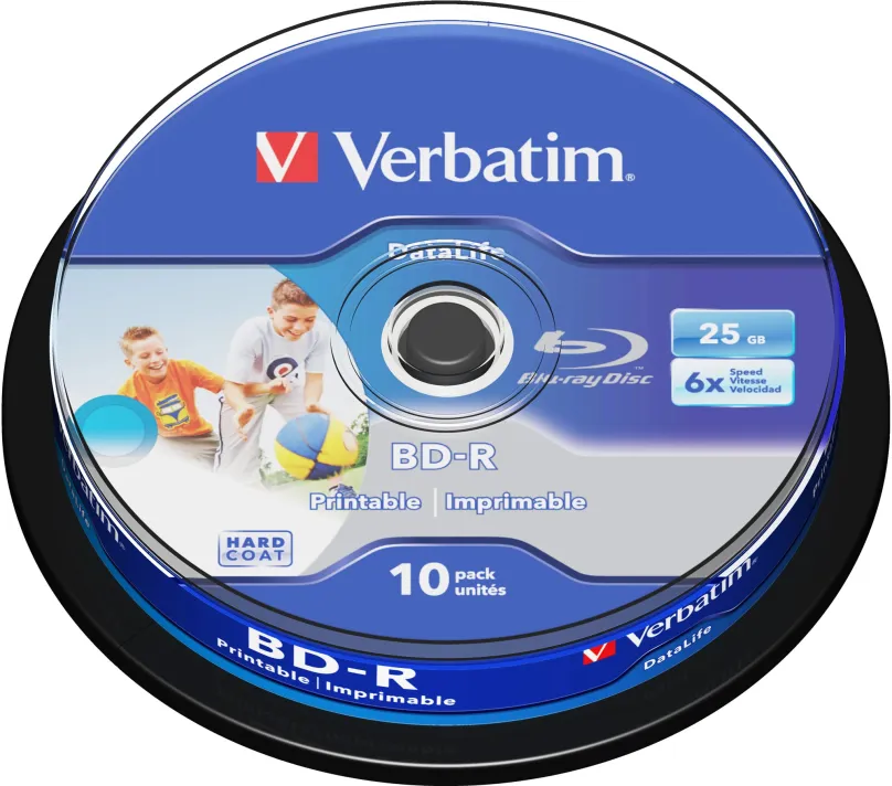 Médiá VERBATIM BD-R SL DataLife 25GB, 6x, printable, spindle 10 ks, BD-R Single Layer, kap