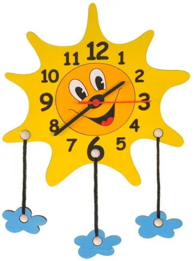 Nástenné hodiny Detské drevené hodiny - Slniečko s mráčikmi