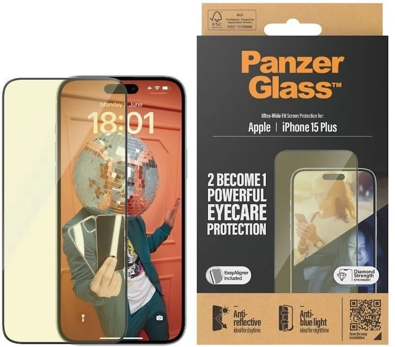 Ochranné sklo PanzerGlass Apple iPhone 15 Plus AntiRexný & AntiBlue s inštalačným rámčekom