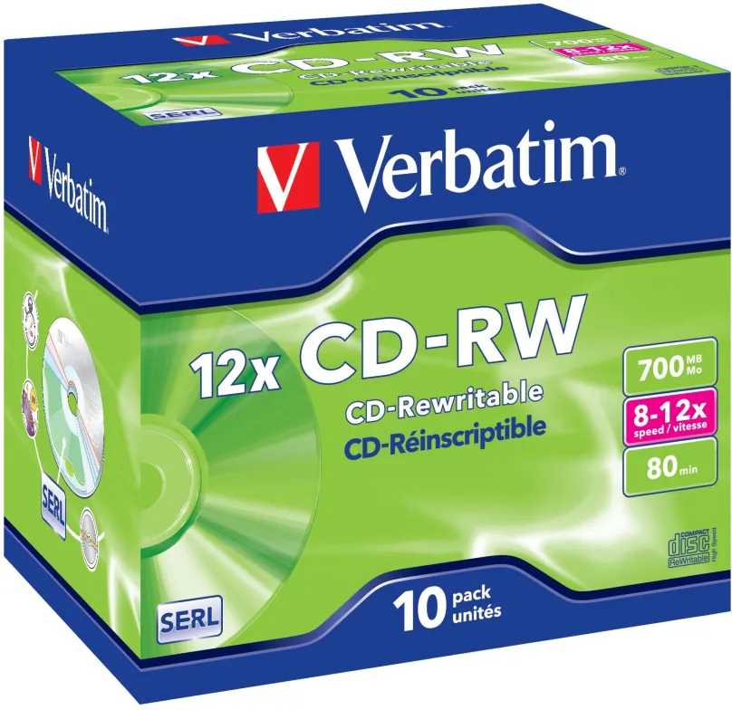 Médiá VERBATIM CD-RW SERL 700MB, 12x, šperk case 10 ks
