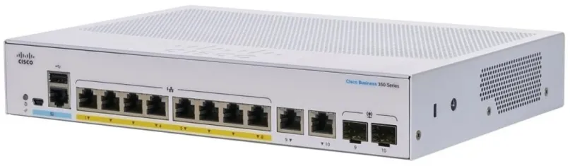 Switch CISCO CBS350 Managed 8-port GE, Full PoE, Ext PS, 2x1G Combo, do čajky, 8x RJ-45, 1
