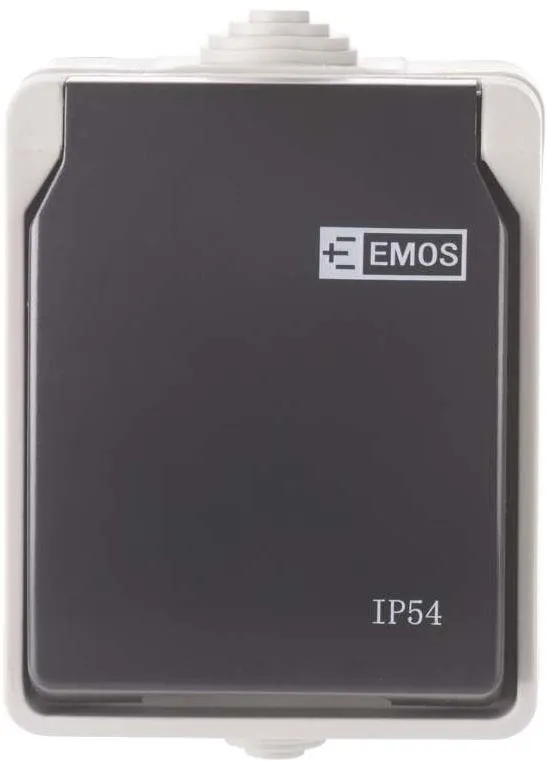 Zásuvka EMOS Zásuvka nástenná, šedo-čierna, IP54