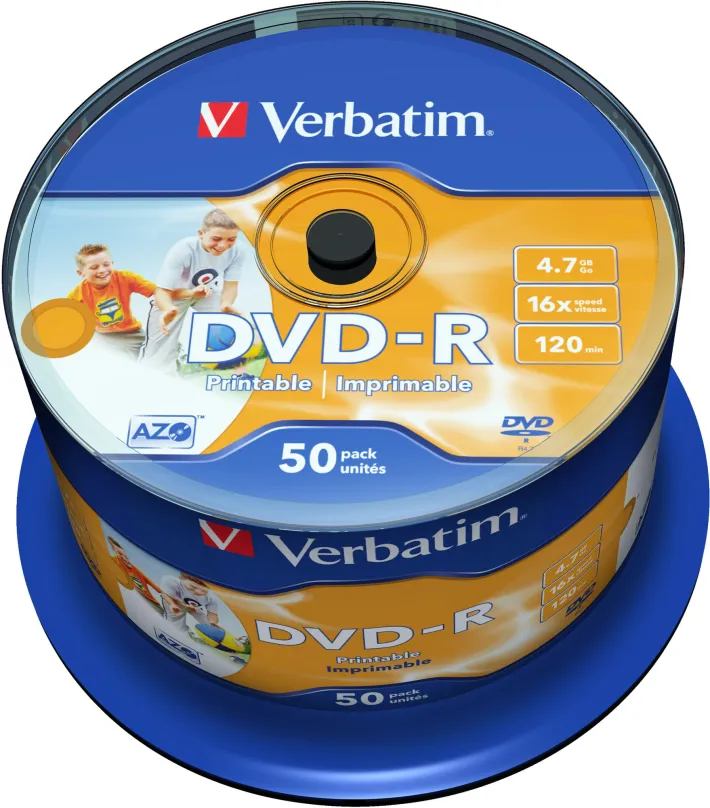 Médiá VERBATIM DVD-R AZO 4,7 GB, 16x, printable, spindle 50 ks