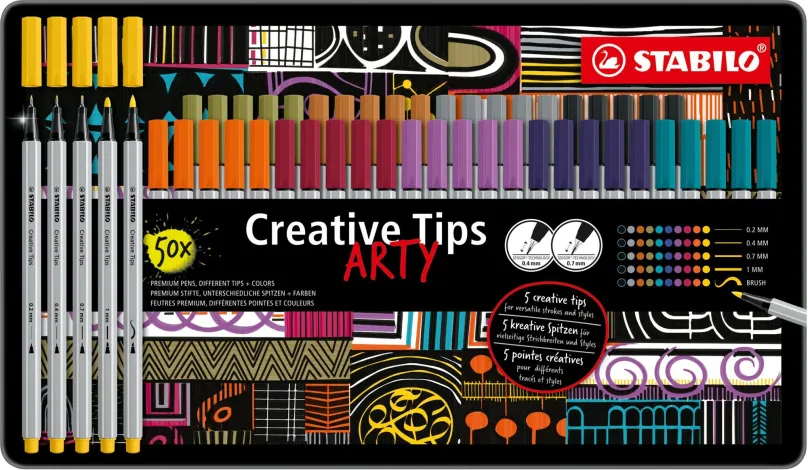 Kreatívna sada STABILO Creative Tips ARTY - sada 50 ks v plechu (10 farieb Urban)