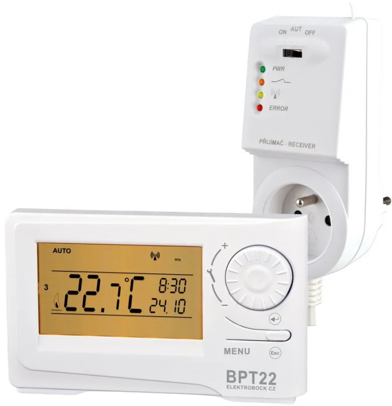 Chytrý termostat Elektrobock BT 22, bezdrôtový, digitálny, napájanie batériami 2x AA, prog