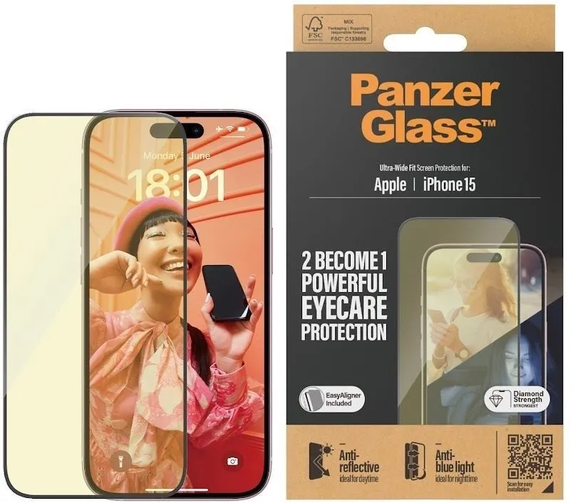 Ochranné sklo PanzerGlass Apple iPhone 15 AntiRexní & AntiBlue s inštalačným rámčekom