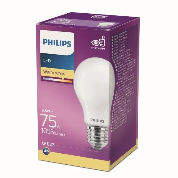 Philips 8718696705551 LED žiarovka 1x8,5W | E27 | 1055lm | 2700K - biela, matná biela, EyeComfort