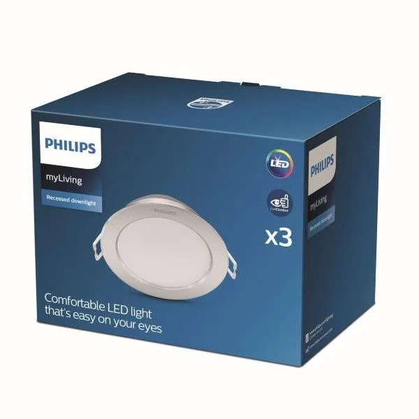 Philips Diamond Cut DL251 LED zápustné bodové svietidlo 1x 3,5 W | 300lm | 2700K - set 3ks, ochrana EyeComfort, strieborná