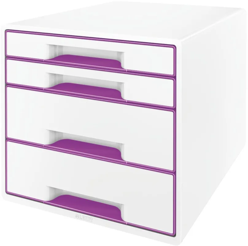 Zásuvkový box LEITZ WOW CUBE purpurový, na kancelárske potreby, 4 zásuvky.